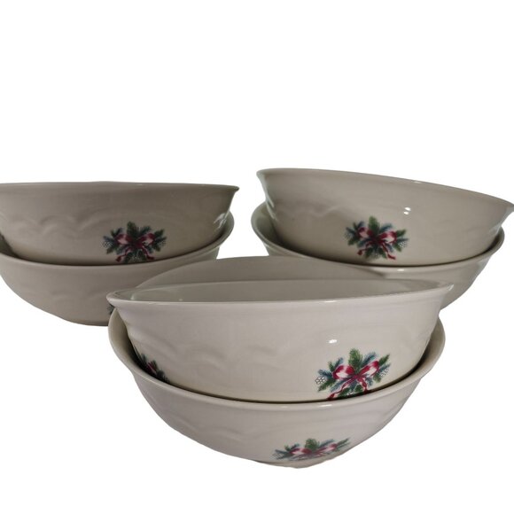 Pfaltzgraff Red Ribbon Soup Salad Cereal Bowls 6" set/6 holiday Christmas dish - Picture 1 of 10